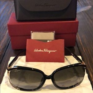 Salvatore Ferragamo black with gold sunglasses